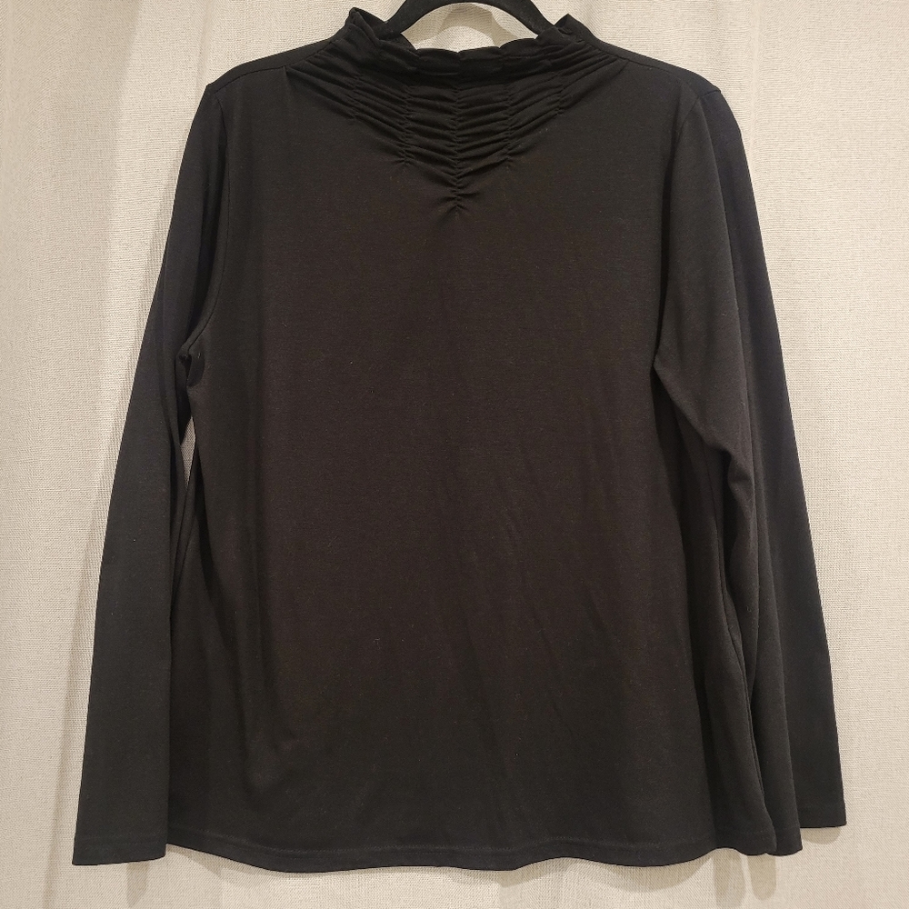 Soft Surroundings Ruched Mock Neck Long Sleeve Blouse Top Size L